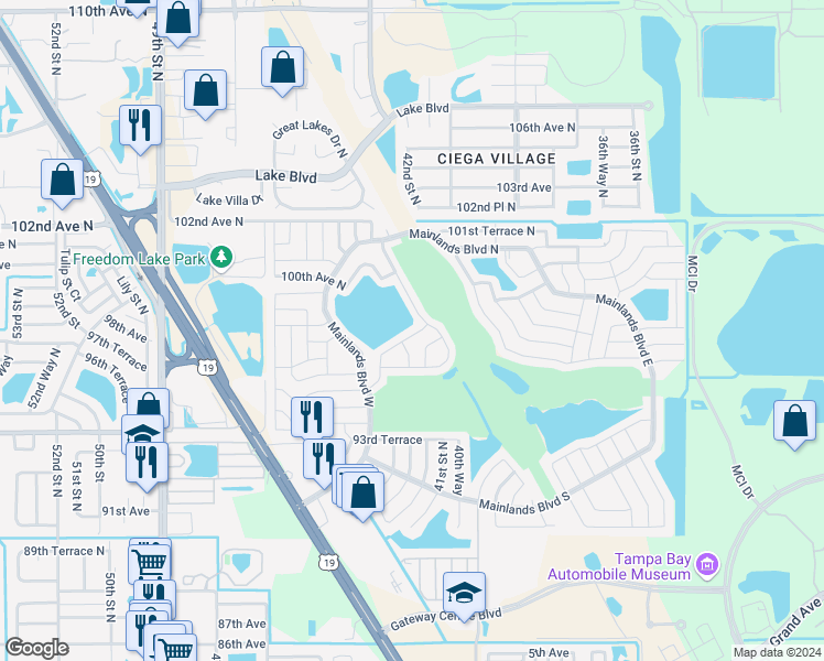 map of restaurants, bars, coffee shops, grocery stores, and more near 4145 96th Terrace North in Pinellas Park