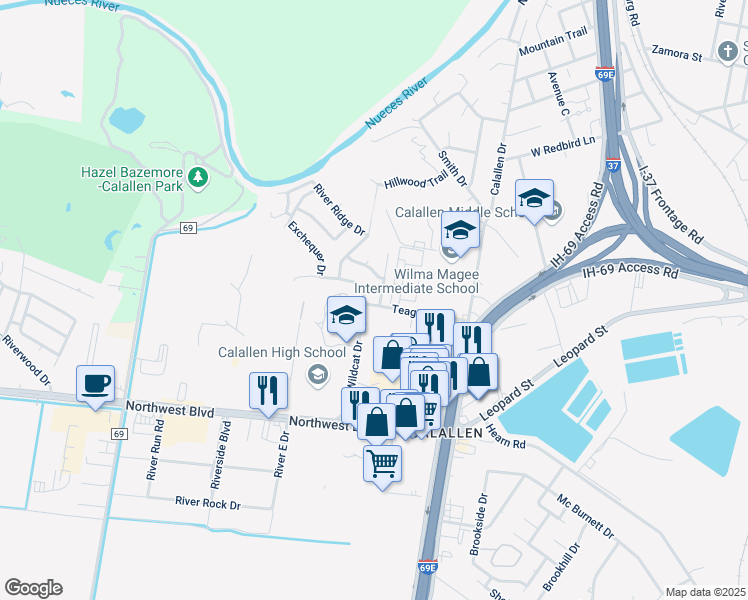 map of restaurants, bars, coffee shops, grocery stores, and more near 4301 Catfish Drive in Corpus Christi