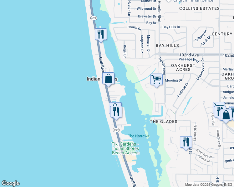 map of restaurants, bars, coffee shops, grocery stores, and more near 19811 Florida 699 in Indian Shores