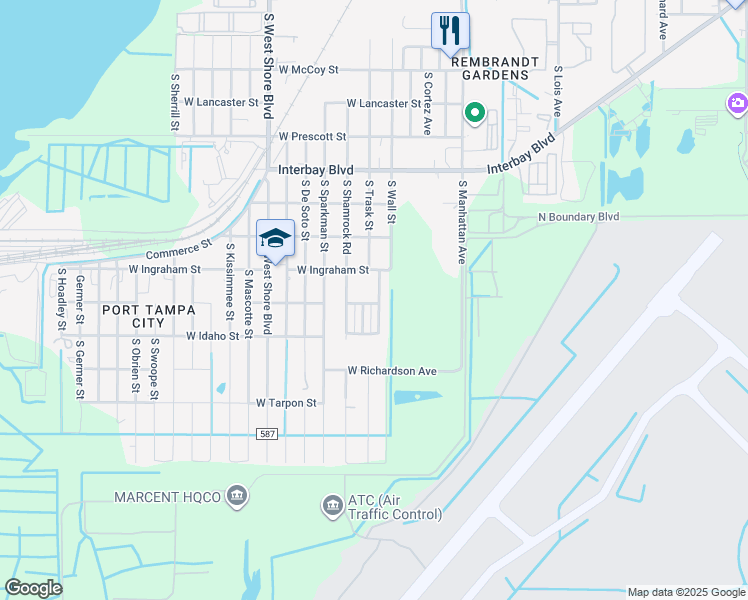 map of restaurants, bars, coffee shops, grocery stores, and more near 7215 South Saint Patrick Street in Tampa