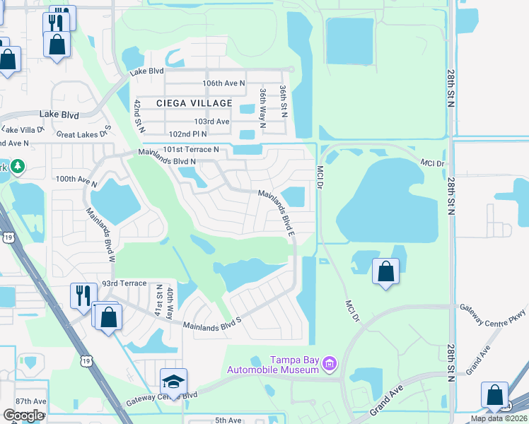 map of restaurants, bars, coffee shops, grocery stores, and more near 9834 36th Street North in Pinellas Park