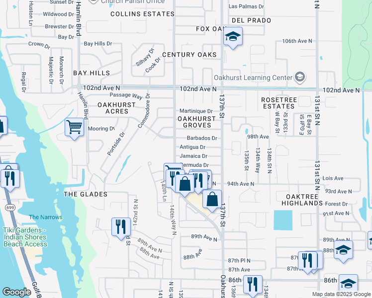 map of restaurants, bars, coffee shops, grocery stores, and more near 13958 Antigua Drive in Seminole