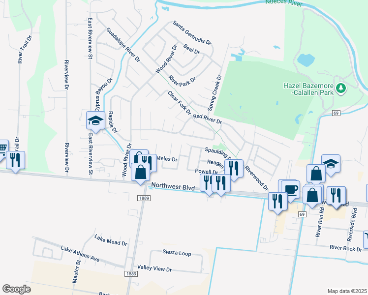 map of restaurants, bars, coffee shops, grocery stores, and more near 4042 Puget Sound Drive in Corpus Christi