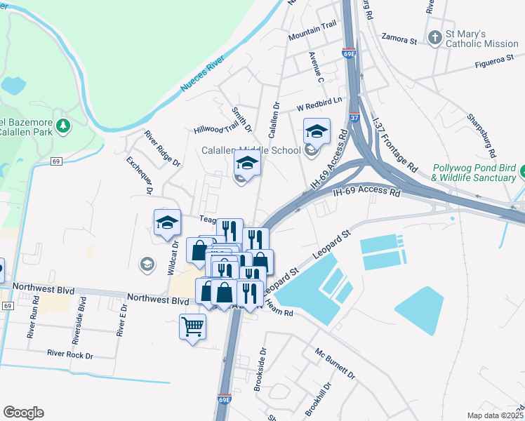map of restaurants, bars, coffee shops, grocery stores, and more near 4218 Calallen Drive in Corpus Christi
