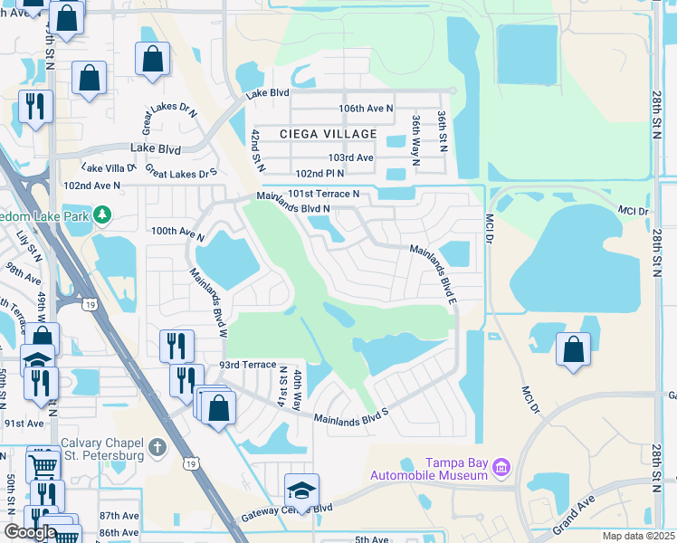 map of restaurants, bars, coffee shops, grocery stores, and more near 9820 39th Street North in Pinellas Park