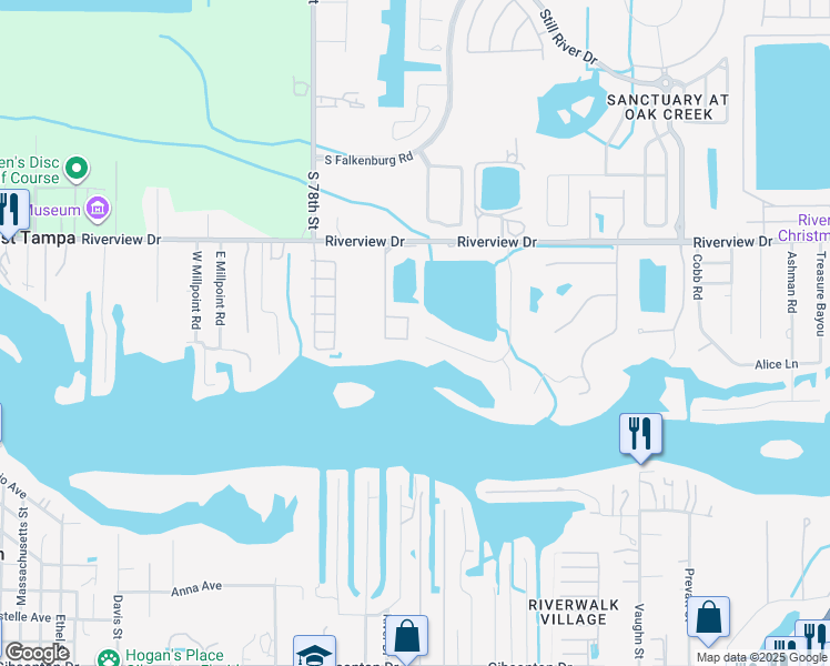 map of restaurants, bars, coffee shops, grocery stores, and more near 8919 Key West Island Way in Riverview