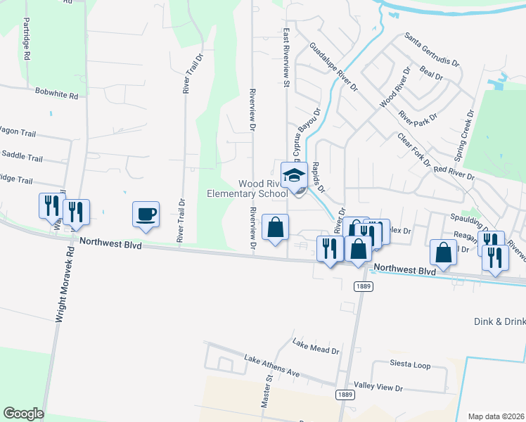 map of restaurants, bars, coffee shops, grocery stores, and more near 5316 Riverview Drive in Robstown