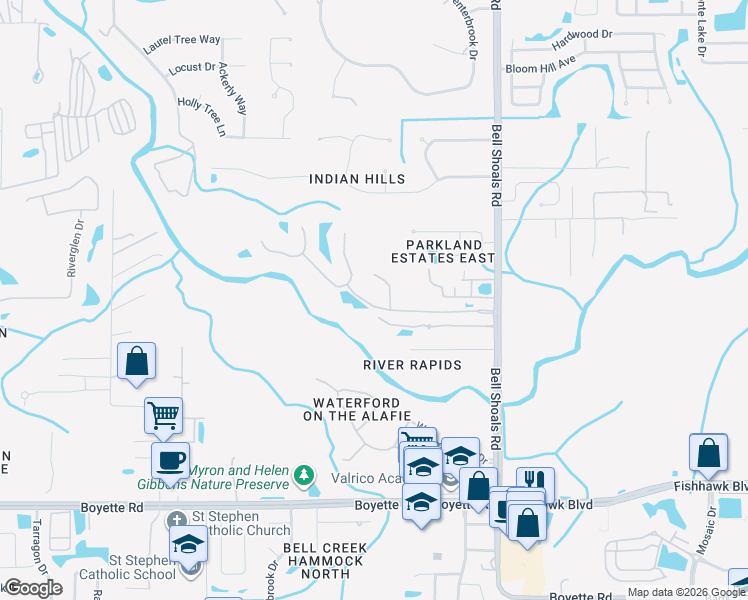 map of restaurants, bars, coffee shops, grocery stores, and more near 810 River Hammock Boulevard in Brandon