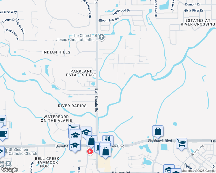 map of restaurants, bars, coffee shops, grocery stores, and more near 5112 Bell Shoals Road in Valrico
