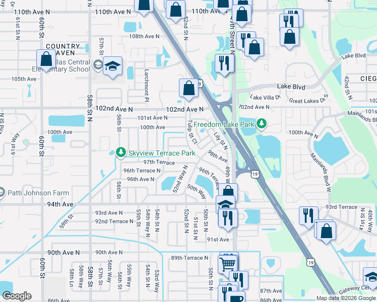 map of restaurants, bars, coffee shops, grocery stores, and more near 5171 98th Avenue North in Pinellas Park