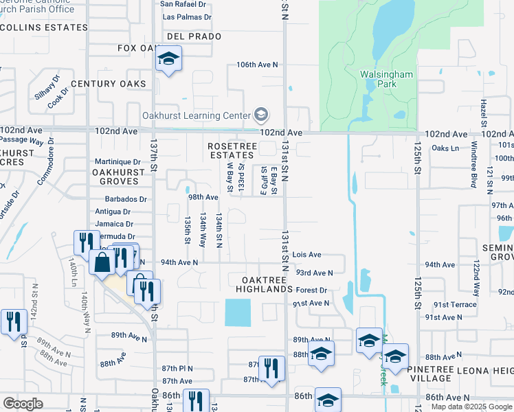 map of restaurants, bars, coffee shops, grocery stores, and more near 9440 Laura Anne Drive in Seminole