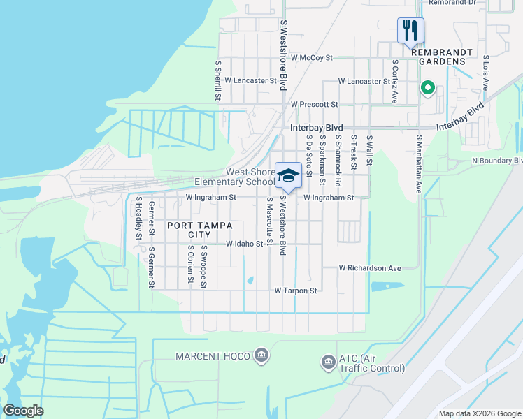 map of restaurants, bars, coffee shops, grocery stores, and more near 7216 South Kissimmee Street in Tampa