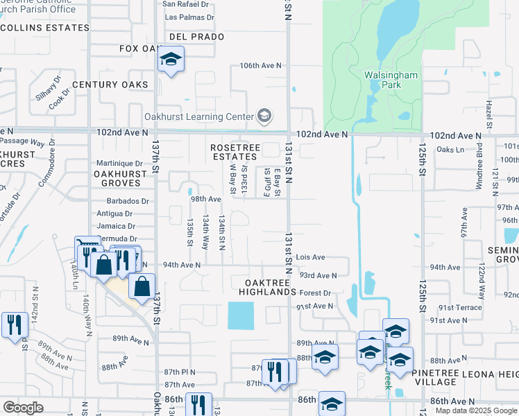 map of restaurants, bars, coffee shops, grocery stores, and more near 9440 Laura Anne Drive in Seminole