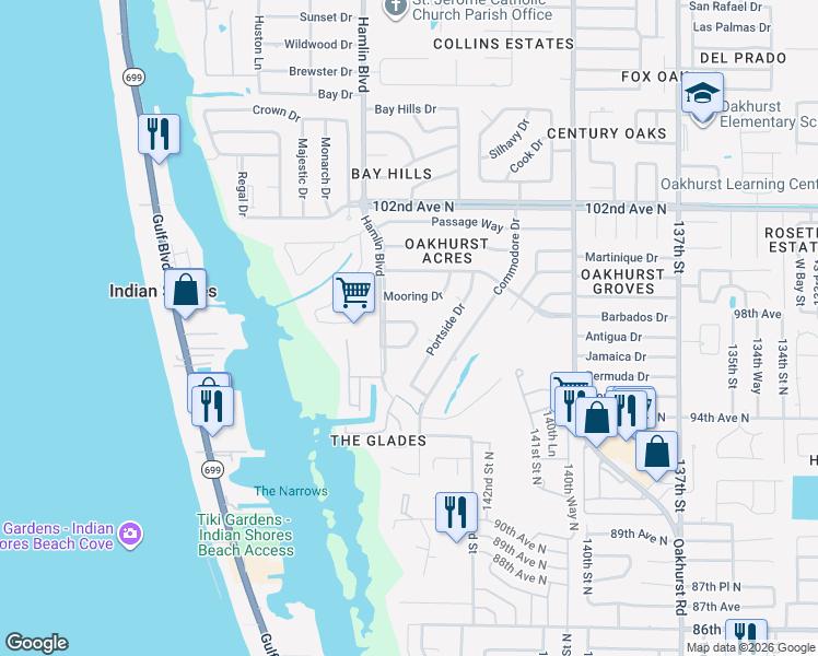map of restaurants, bars, coffee shops, grocery stores, and more near 14557 Anchorage Circle in Seminole