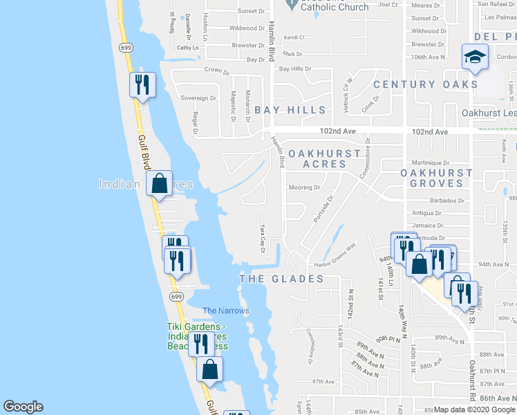 map of restaurants, bars, coffee shops, grocery stores, and more near 9662 Tara Cay Court in Seminole