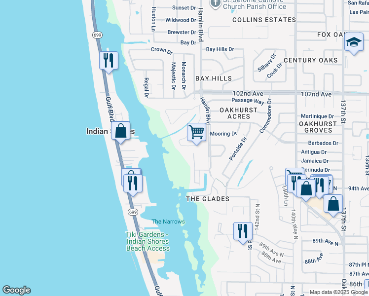 map of restaurants, bars, coffee shops, grocery stores, and more near 9662 Tara Cay Court in Seminole