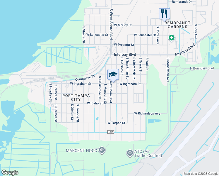map of restaurants, bars, coffee shops, grocery stores, and more near 7211 County Road 587 in Tampa