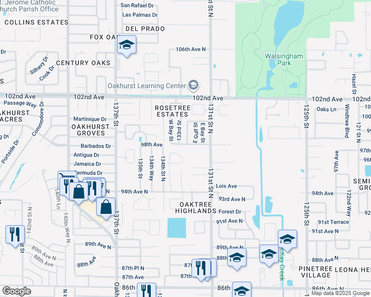 map of restaurants, bars, coffee shops, grocery stores, and more near 9440 Laura Anne Drive in Seminole