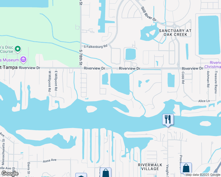 map of restaurants, bars, coffee shops, grocery stores, and more near 8919 Key West Island Way in Riverview