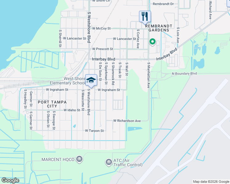 map of restaurants, bars, coffee shops, grocery stores, and more near 7109 South Shamrock Road in Tampa