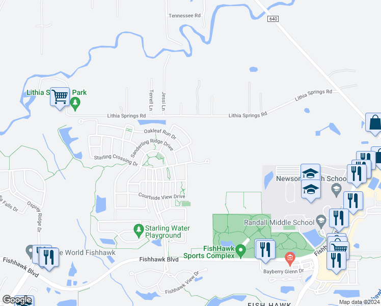 map of restaurants, bars, coffee shops, grocery stores, and more near Bannister Park Lane in Lithia