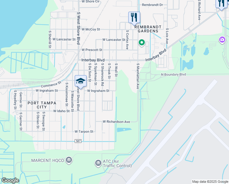 map of restaurants, bars, coffee shops, grocery stores, and more near 7114 South Trask Street in Tampa