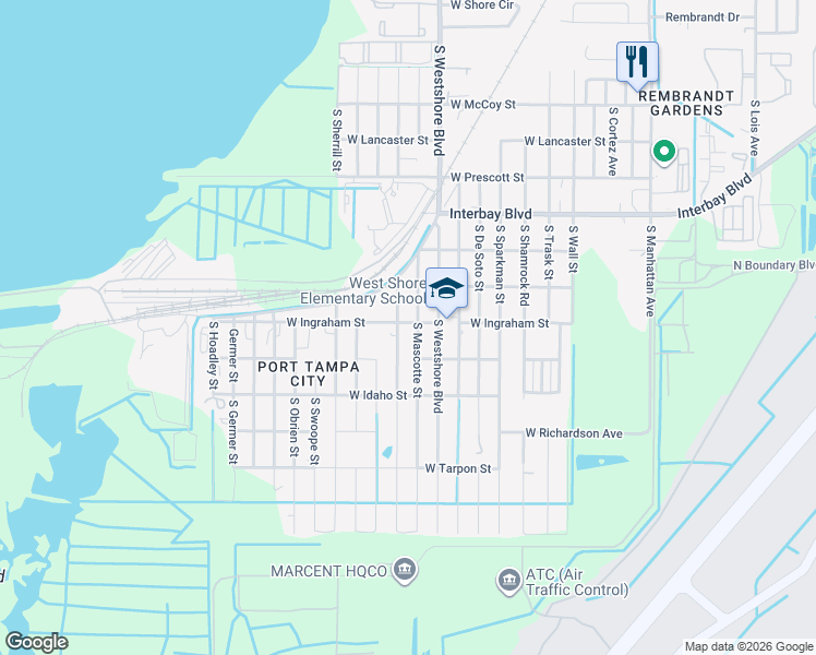 map of restaurants, bars, coffee shops, grocery stores, and more near 4909 West Ingraham Street in Tampa