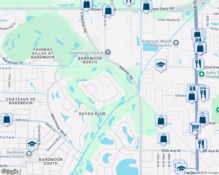 map of restaurants, bars, coffee shops, grocery stores, and more near 9994 Sago Point Drive in Seminole