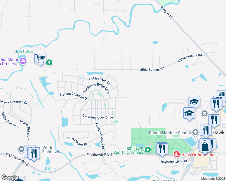 map of restaurants, bars, coffee shops, grocery stores, and more near 16008 Persimmon Grove Drive in Lithia