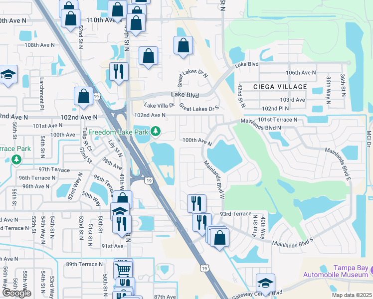 map of restaurants, bars, coffee shops, grocery stores, and more near 4475 99th Avenue in Pinellas Park