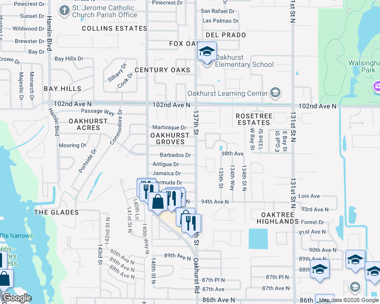 map of restaurants, bars, coffee shops, grocery stores, and more near 13710 Trinidad Drive in Seminole
