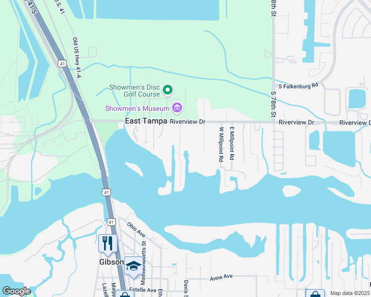 map of restaurants, bars, coffee shops, grocery stores, and more near 8820 Oak Street in Riverview