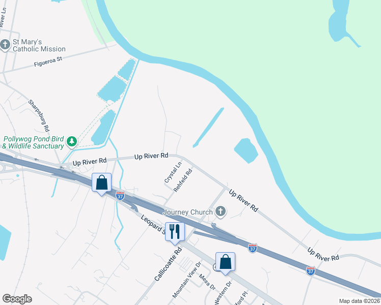 map of restaurants, bars, coffee shops, grocery stores, and more near 12308 Up River Road in Corpus Christi