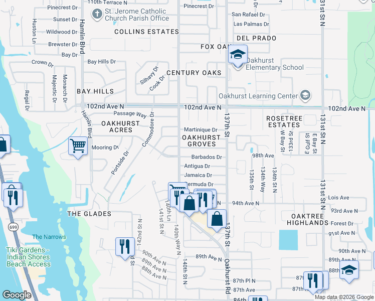 map of restaurants, bars, coffee shops, grocery stores, and more near 13962 Trinidad Drive in Seminole