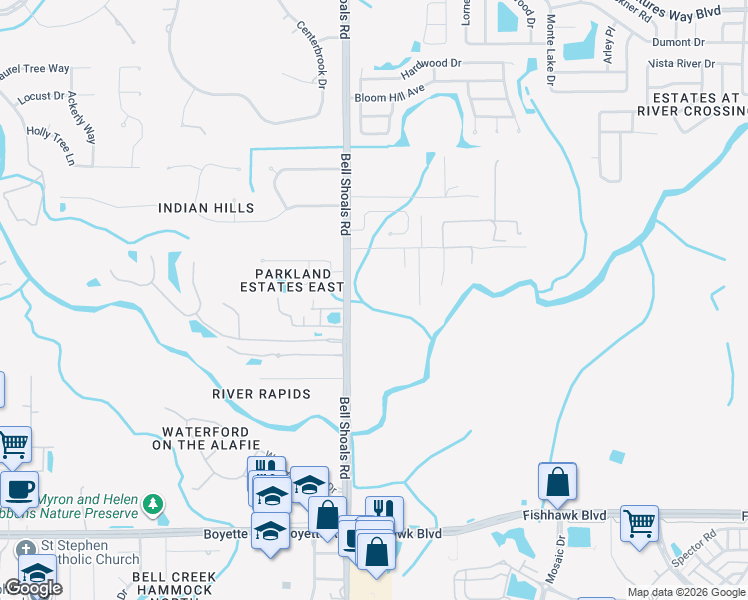 map of restaurants, bars, coffee shops, grocery stores, and more near 5108 Bell Shoals Road in Valrico