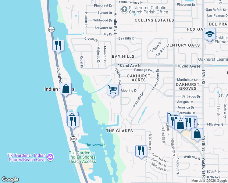 map of restaurants, bars, coffee shops, grocery stores, and more near 9720 Indian Key Trail in Seminole