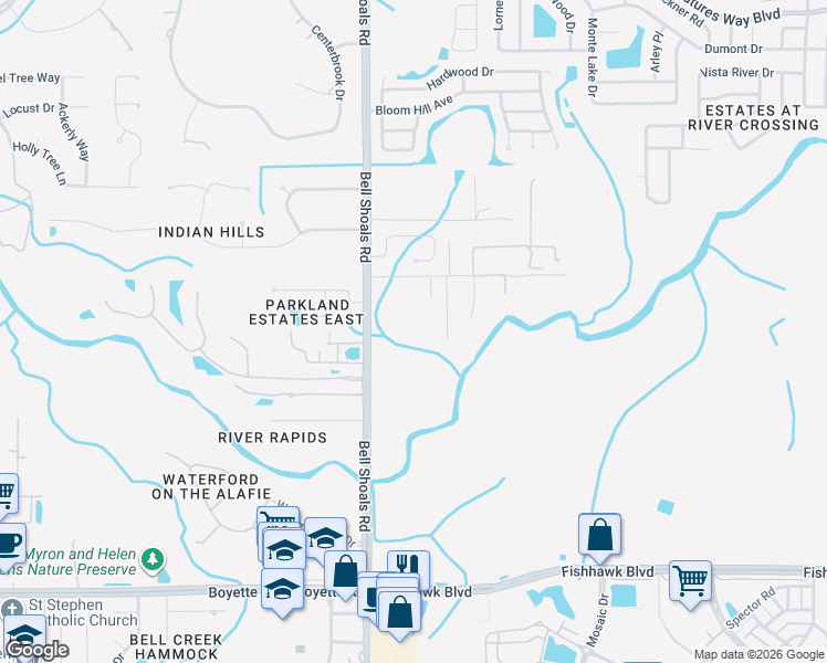 map of restaurants, bars, coffee shops, grocery stores, and more near 5108 Bell Shoals Road in Valrico