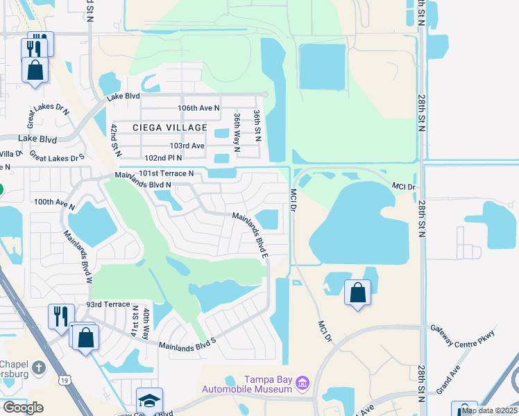map of restaurants, bars, coffee shops, grocery stores, and more near 3554 100th Avenue North in Pinellas Park