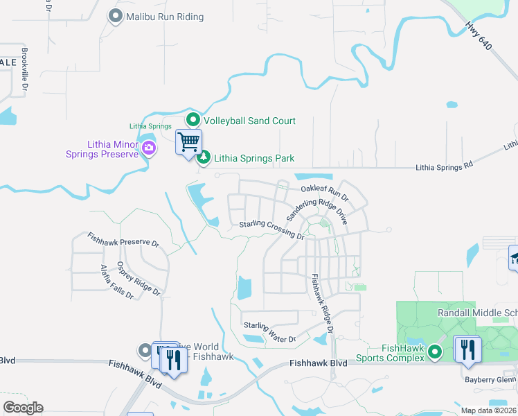 map of restaurants, bars, coffee shops, grocery stores, and more near 5206 Sparrowglen Place in Lithia