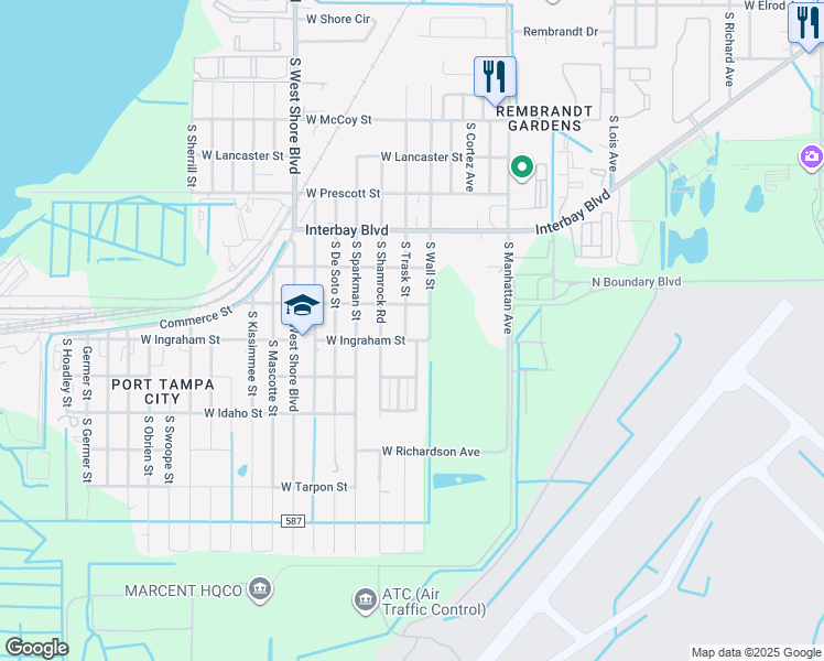 map of restaurants, bars, coffee shops, grocery stores, and more near 7114 South Trask Street in Tampa