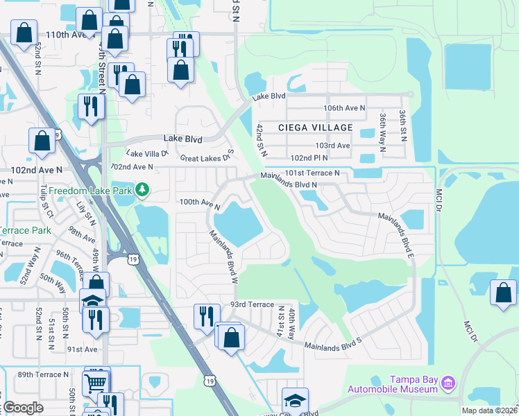 map of restaurants, bars, coffee shops, grocery stores, and more near 9967 41st Street North in Pinellas Park