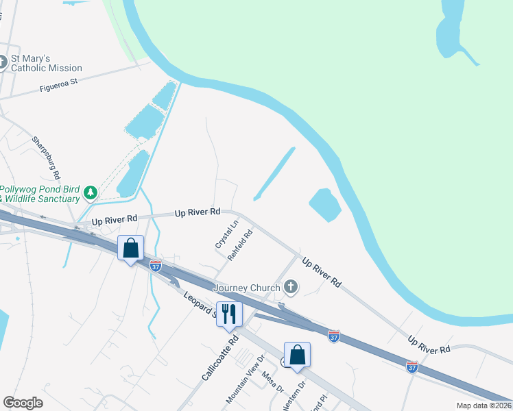 map of restaurants, bars, coffee shops, grocery stores, and more near 12308 Up River Road in Corpus Christi