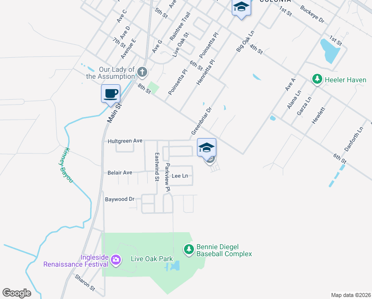 map of restaurants, bars, coffee shops, grocery stores, and more near 2169 Timberleaf Drive in Ingleside