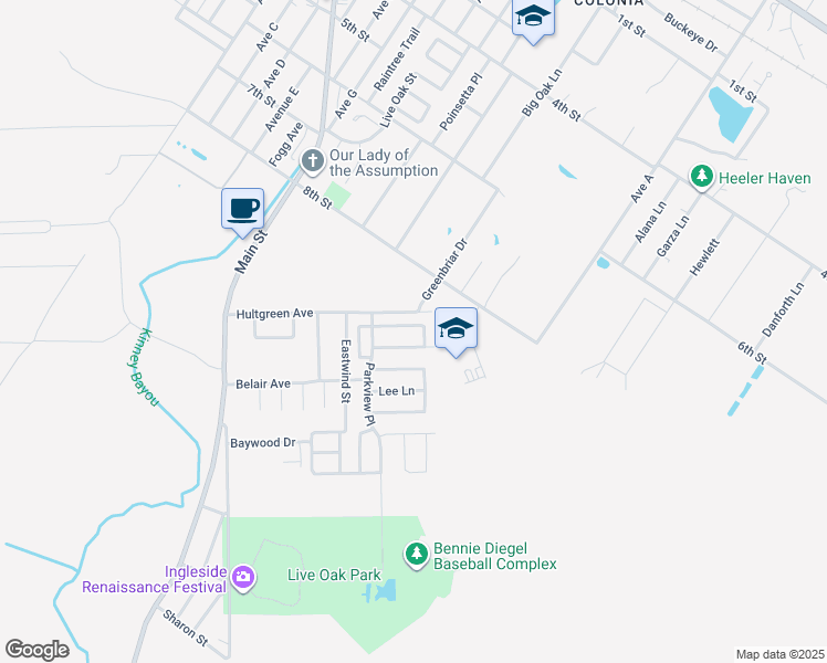map of restaurants, bars, coffee shops, grocery stores, and more near 2169 Timberleaf Drive in Ingleside