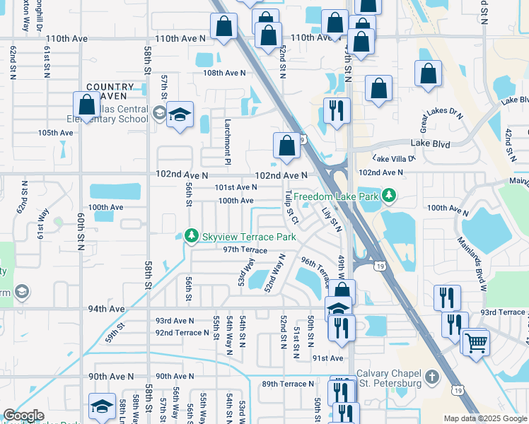 map of restaurants, bars, coffee shops, grocery stores, and more near 5261 99th Terrace in Pinellas Park