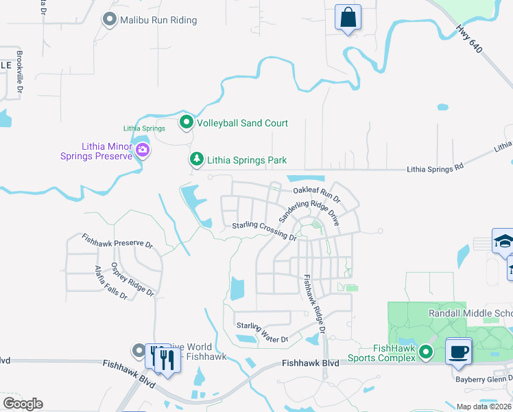 map of restaurants, bars, coffee shops, grocery stores, and more near 5204 Sparrowglen Place in Lithia
