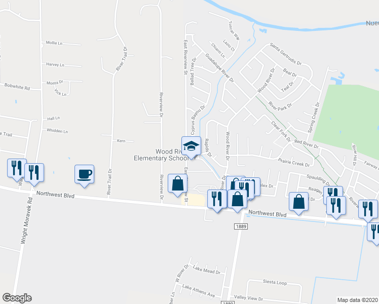 map of restaurants, bars, coffee shops, grocery stores, and more near 4202 Big Cyprus Bayou Drive in Corpus Christi