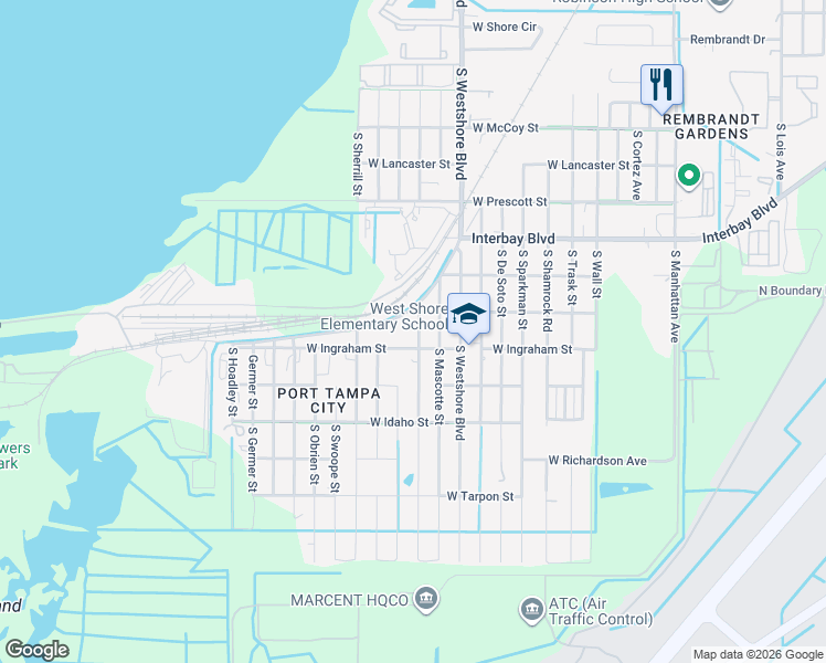 map of restaurants, bars, coffee shops, grocery stores, and more near 4909 West Ingraham Street in Tampa