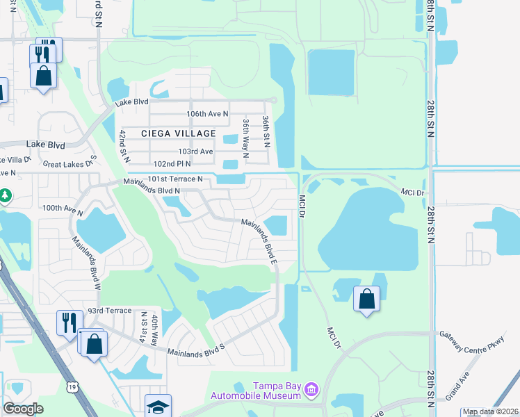 map of restaurants, bars, coffee shops, grocery stores, and more near 3554 100th Avenue North in Pinellas Park