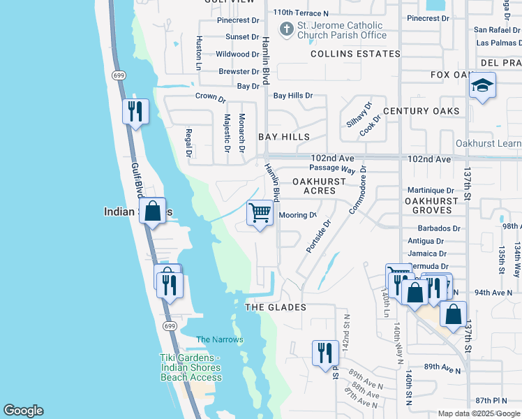 map of restaurants, bars, coffee shops, grocery stores, and more near 9718 Indian Key Trail in Seminole